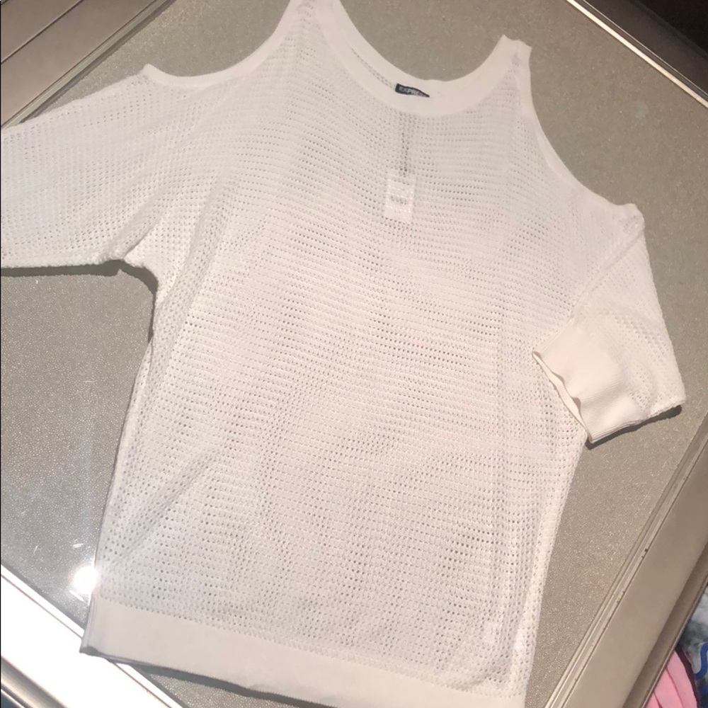 White Express cold shoulder sweater